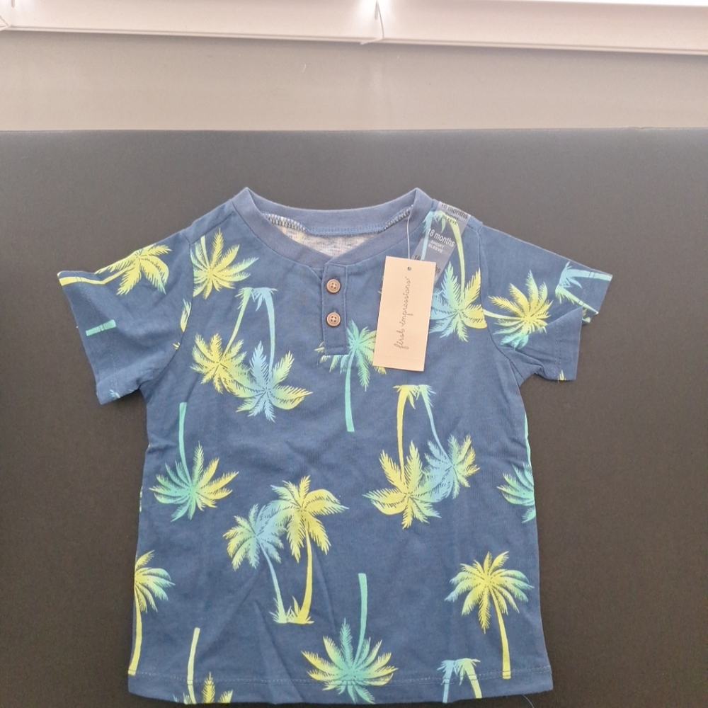 Baby Boy First Impressions Blue Palm Tree Pullover Button 18 Months